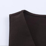 Purpdrank  Vintage Deep Brown Buckle Buttons V neck Waistcoat Women OL Vest Jacket Outfits Casual Vacation Loose Tops