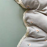 Purpdrank  INS Flower Bedding Set Soft Washed Cotton Bed Sheet Queen King Size Duvet Set Skin-friendly Comforter Set Pillowcase Bed Linens