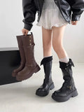 Purpdrank  Fashion Women Black Block High Heels Long Boots New Winter Warm Knee High Boots Soft Leather Thigh High Boots Shoes