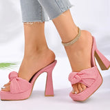 Purpdrank  Fashion Bow-Knot Thick Sole Slides Women New Style Square Toe High Heel Slippers Female Summer Plus Size Slip On Sandals Mujer