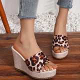 Purpdrank  Fashion Leopard Platform Slippers Women Summer Round Toe High Heel Sandals Woman New Non-Slip Thick Bottom Wedge Slides Female