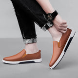 Purpdrank  Autumn Soft Soled Comfortable Loafers Flat and Lightweight Men's Leather Casual Shoes Anti Slip Commuting Men's Driving Shoes