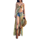 Purpdrank  Beach Dress Women Summer Tie Dye Print Sleeveless Hollow Cut Out Sleeveless Halter Neck Long Dress Club Party Dresses