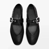 Purpdrank  French Flat Mary Jane Shoes Women Summer Outdoor Wear Retro Buckle Strap Slip-On Ballet Shoes Low Cut Casual Rubber Footwear