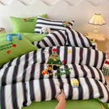 Purpdrank  Cartoon Embroidery Bedding Set Breathable Single Double Comforter Four-Piece Set Pillowcases Bed Linens Room Decor Home Textiles