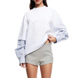 Purpdrank  Autumn 2025 Women's Loose Knitted Long Sleeve Shirt T-Shirt Color Block Design Crew Neck Base Shirt Sleeve Cross-Border Fashion