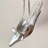 Purpdrank  European and American style patent leather backless sexy bow silver high-heeled sandals fashionable party women's shoes