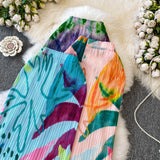 Purpdrank  Korean Spring/Summer High Waist Print Pleated Slim Long Skirts