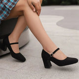 Purpdrank  Sexy Women Pumps Flock Suede Toe Block Heel Buckle Strap Size 41 42 43 Fashion Female Shoes Spring