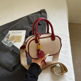 Purpdrank  New Design Commuter Versatile Women Mini Handbag New Autumn Deep Brown Yellow Stitching Decoration Handheld Slant Crossbody Bag