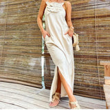 Purpdrank  Summer New Trend Fashion Design Women's New Halter Three-dimensional Flower Halter Cotton Hemp Sleeveless Dress Women
