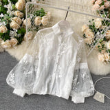Purpdrank  Womens Tops And Blouses Solid Lace White Shirt For Women Casual Long Sleeve O Neck Embroidery Elegant Spring Female Tunic