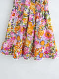 Purpdrank  Sexy Colored Flower Print Tide Bow V neck Mini Sling Dress Women Slim Elastic Waist Party Skater Short Sling Robe Holiday
