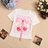 Purpdrank  Sweet Pink Checkered Plaid Bubble Skirt Sets Women 2025 Summer Fashion Two Piece Bowknot Printed Tees and Mini Tutu Skirt Suits