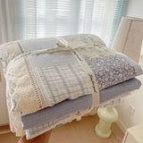 Purpdrank  Double Layer Yarn Bedding Set Print Floral Four Pieces Set Soft Comfortable Duvet Cover Bed Sheet With Pillowcases Home Textiles