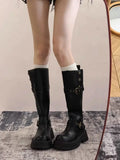 Purpdrank  Fashion Women Black Block High Heels Long Boots New Winter Warm Knee High Boots Soft Leather Thigh High Boots Shoes