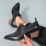 Purpdrank  Spring Split Leather Women Shoes Pointed Toe  Heels Lace Loafers Shoes for Women French Retro Casual Shoes