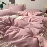 Purpdrank  Princess Bedding Sets INS Ruffle Lace Bow Quilt Cover Romantic Bedclothes Woman Girls Bedroom Decor Duvet Cover постельное белье