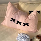 Purpdrank  Plaid Bow Knot Pillow Cover Korean Y2k Fashions Girlish Heart Blackpink Room Decor Sleeping Pillow Cover Bedroom Decoration Gift