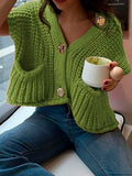 Purpdrank  Button Casual Retro Cropped Sweater Vest Women 2025 Summer Fall Fashion V-Neck Sleeveless Coarse Yarn Knitted Tops Female Jumper