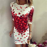 Purpdrank  New Casual Women Summer Dresses O-neck Red Florapl Printed Skinny Short Sexy Dress Package Hips Thin Summer Women Dress