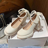 Purpdrank  Brief Pumps 2025 Beige High Heels Bow Shoes Sandals Ladies Mary Jane Sweet Spring Latest 12cm African Lolita Branded Fashion But