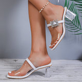 Purpdrank  Rhinestone Transparent Heeled Sandals Women 2025 Summer Fashion Chunky High Heel Slippers Woman Square Toe Crystal Party Shoes