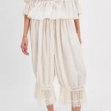 Purpdrank  New Hollow Lace Tie Home Wear Cropped Pants Women's Autumn Fashionable And Elegant Comfortable Skin-Friendly Daily Pajama Pants