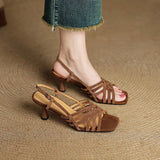 Purpdrank  new Summer Women Sandals Sheep Suede Leather Women Shoes Open Toe Ankle Strap Shoes Square Toe Thin Heel Sandals