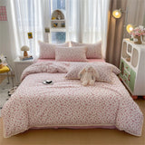 Purpdrank  Bedding Set INS Girls Cherry Soft Washed Cotton Bed Sheet Queen King Size Duvet Set Flower Comforter Set Pillowcase Bed Linens