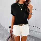 Purpdrank  Kaikuo Women's Elegant Casual Pure Color Knitwear Short-Sleeved Top Spring Summer European American Style Export