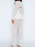 Purpdrank  Sexy Sheer Lace Womens Four Pieces Pant Sets 2025 Fashion Long Sleeve Cropped Cardigan with Tube Tops and Flare Pants Underwear