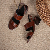 Purpdrank  Open Toe Shoes Summer Women Sandals New Fashion Buckles Genuine Leather Thick Heels Pumps Buckles Party Basic Shoes Woman