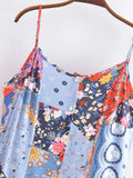 Purpdrank  BOHO Contrast Color Flower Print Midi Long Sling Dress Hippie Women Single-breasted Buttons Ruffles Hem Slit Robe Holiday