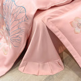 Purpdrank  Flowers Embroidery Bedding Set Comfortable Light Luxury Four-Piece Set With Lace Girl King Duvet Cover Set Bed Sheet Pillowcases