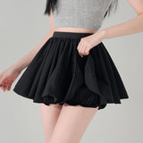 Purpdrank  Kawai Plaid Pleated Flower Bud Skirt Women Summer High Waist Slim Fit Mini Skirt Anti-exposure A Word Ultra  Puffy Shorts Faldas