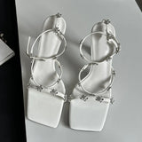 Purpdrank  2025 New Black Gold Square Toe Crystal Flower Women Sandals Fashion Rhinestone Buckle Strap High Heels Wedding Prom Shoes