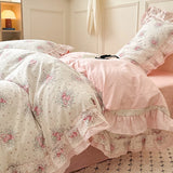 Purpdrank  3/4Pcs Flower Prints 100% Cotton Korean Princess Style Bedding Set Single Queen Duvet Cover Bed Sheet/Fitted Sheet Pillowcase