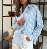 Purpdrank  Women's Striped irt Casual Long Sve Breathable Polyester Fiber Commute Sle Comfortable Fit Striped Blouse for Ladies