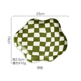 Purpdrank  Ceramic Tray Checkerboard Jewelry Storage Plate Ring Earing Dessert Plate Home Decoration Retro Desk Organizer Kitchen Tableware