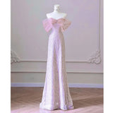 Pink off-Shoulder New Toast Dress Light Luxury Minority Banquet Women