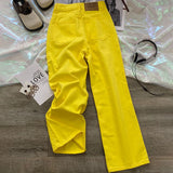 Purpdrank  Fashion Lemon Yellow Jeans Women High Waist Straight Loose Full Trousers 2025 New Autumn Trendy Wide Leg Denim Pants