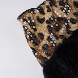 Purpdrank  Sequins Leopard 2 Piece Set for Women Fashion Furry Strapless Sleeveless Crop Tube Top and Mini Pencil Skirt Matching Suit