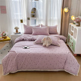Purpdrank  Knitted Class A Soft Bedding Set Washed Cotton Bed Sheet Queen King Size Duvet Set Flower Comforter Set Pillowcase Bed Linens
