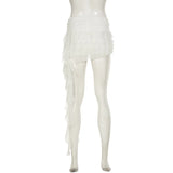 Purpdrank  Holiday Style Ruffles Ribbon Mesh Mini Cake Skirts with Safety Shorts Elastic High Waist Irregular A-line Party Clubwear
