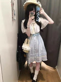 Purpdrank  New Lovely Japanese Style Patchwork Dresses Short Sleeve Kawaii Sweet Button Bow Dress Summer Women Fashion Cute Slim Clothes