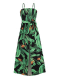 Purpdrank   Boho Floral Print Long Dress Women Summer Sexy Sleeveless Backless Bandage Dress Beach Sundress Elegant Green Maxi Dress Vestido