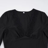 Purpdrank  Elegant Fashion Lace Trim Bodycon Dress Sexy Slim Deep V-Neck Long Sleeve Mini Dresses For Women Autumn Spring Streetwear