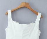 Purpdrank  White Cotton Spliced Embroidery Lace Wood ears V neck Camisole Camis Women Summer Tank Tops Side Zipper Girl Slim Crop Top