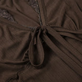 Purpdrank  American Retro Y2k Sexy Sweet Lace Bow V Neck Long Sleeve Slim Solid Streetwear T-Shirts